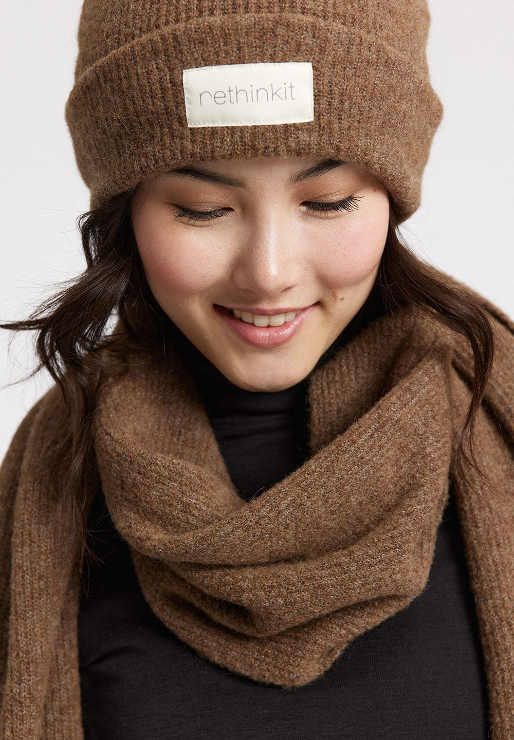 Rethinkit Knitted Wool Wide Scarf SNUG Acc 9515 dark brown melange