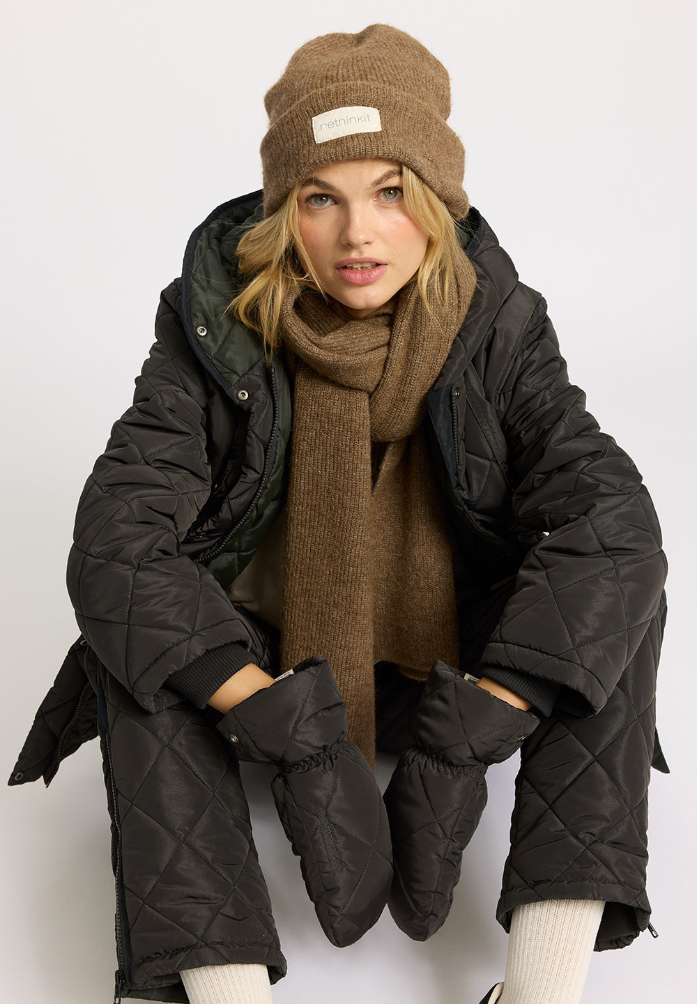 Rethinkit Knitted Wool Wide Scarf SNUG Acc 9515 dark brown melange