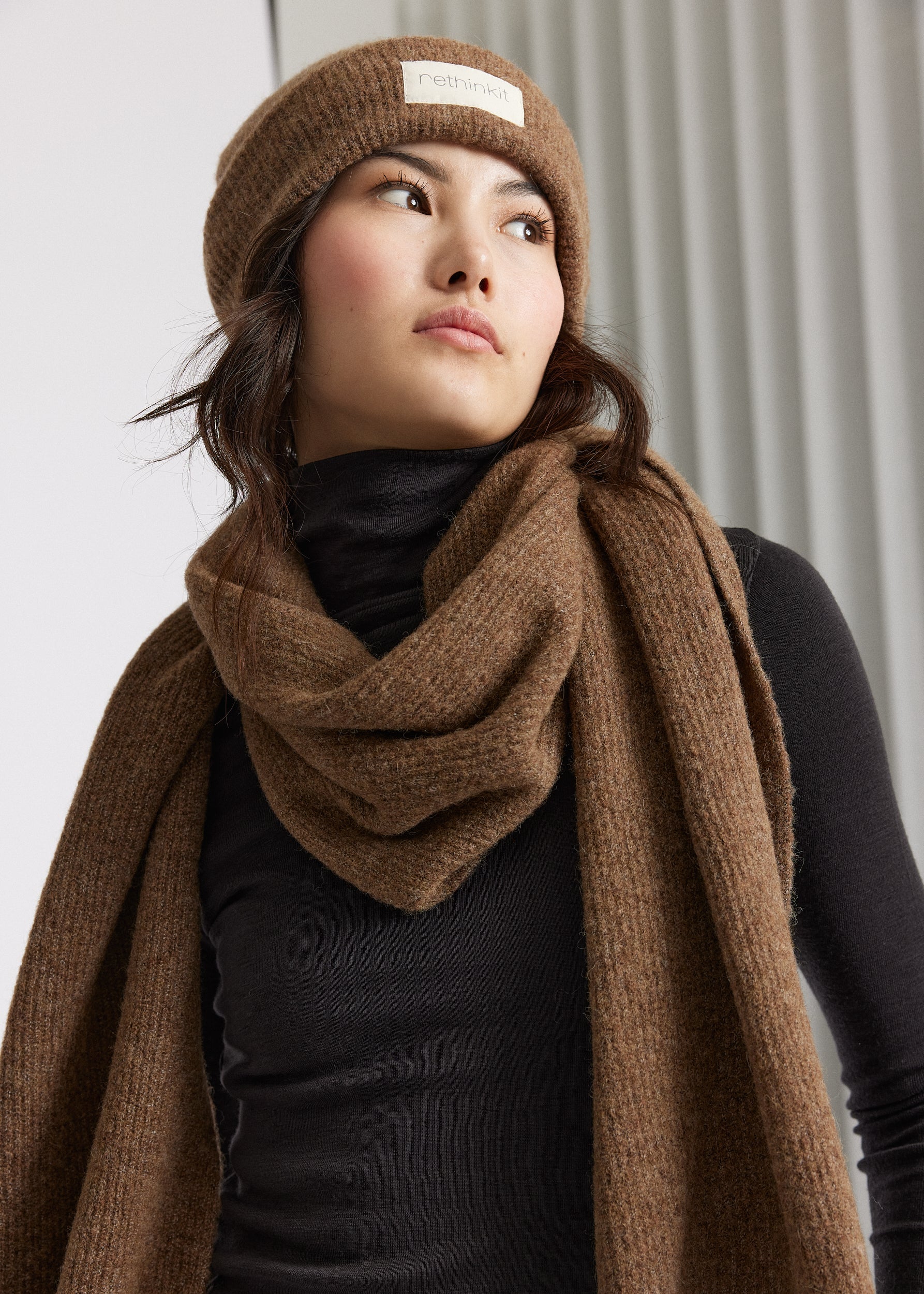 Rethinkit Knitted Wool Wide Scarf SNUG Acc 9515 dark brown melange