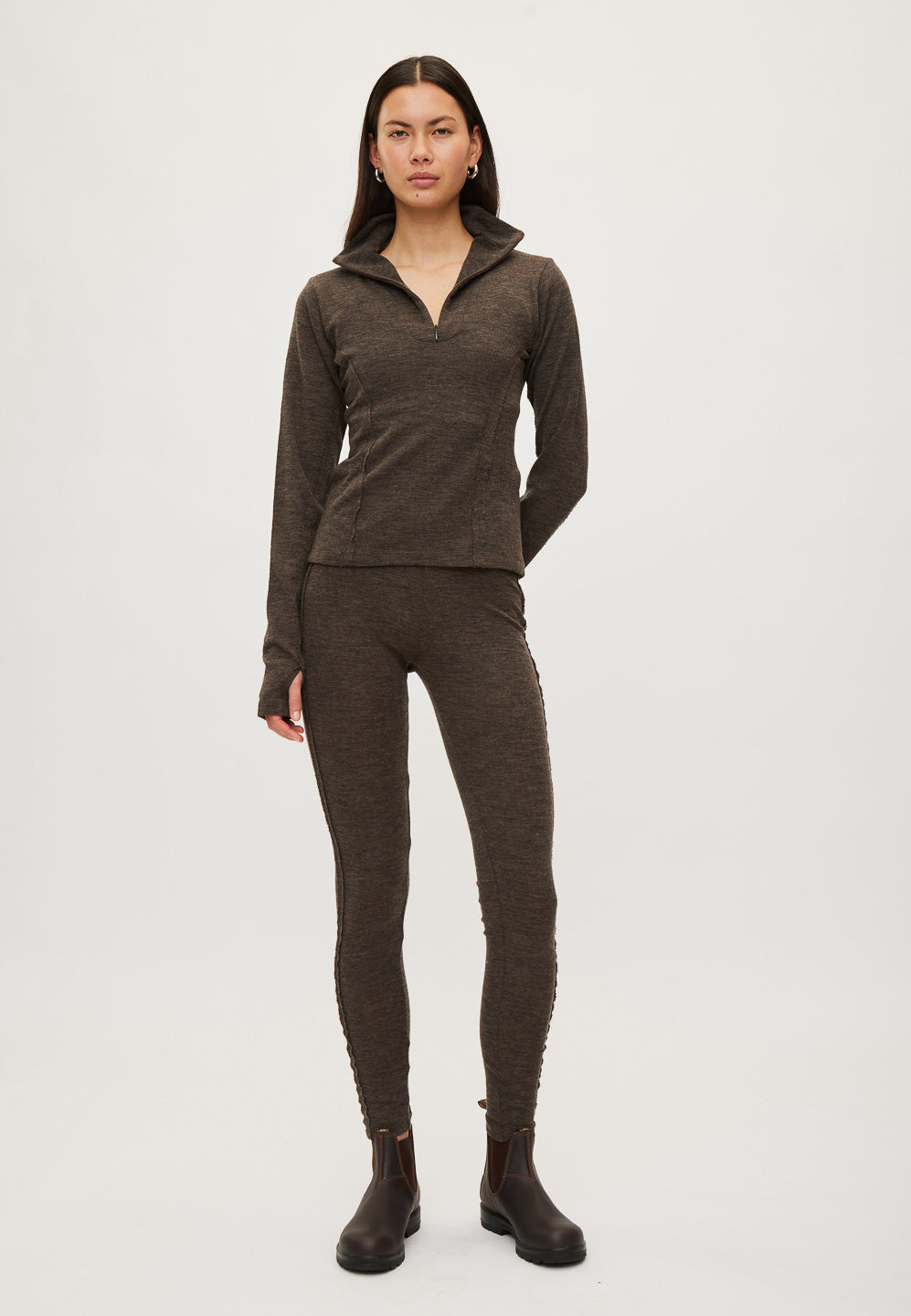Rethinkit Merino Wool Half Zip Haze Haft Zip 9537 dark brown melange