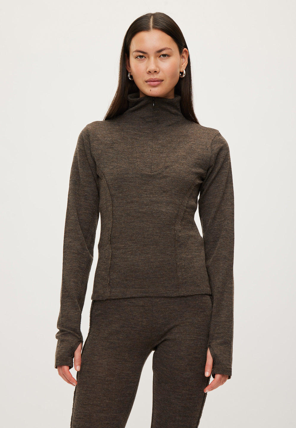Rethinkit Merino Wool Half Zip Haze Haft Zip 9537 dark brown melange