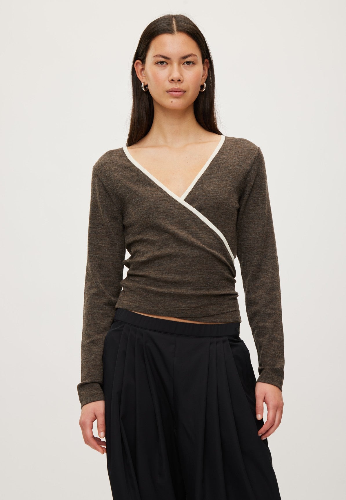 Rethinkit Merino Wool Wrap Cardigan Haze Cardigan 9537 dark brown melange