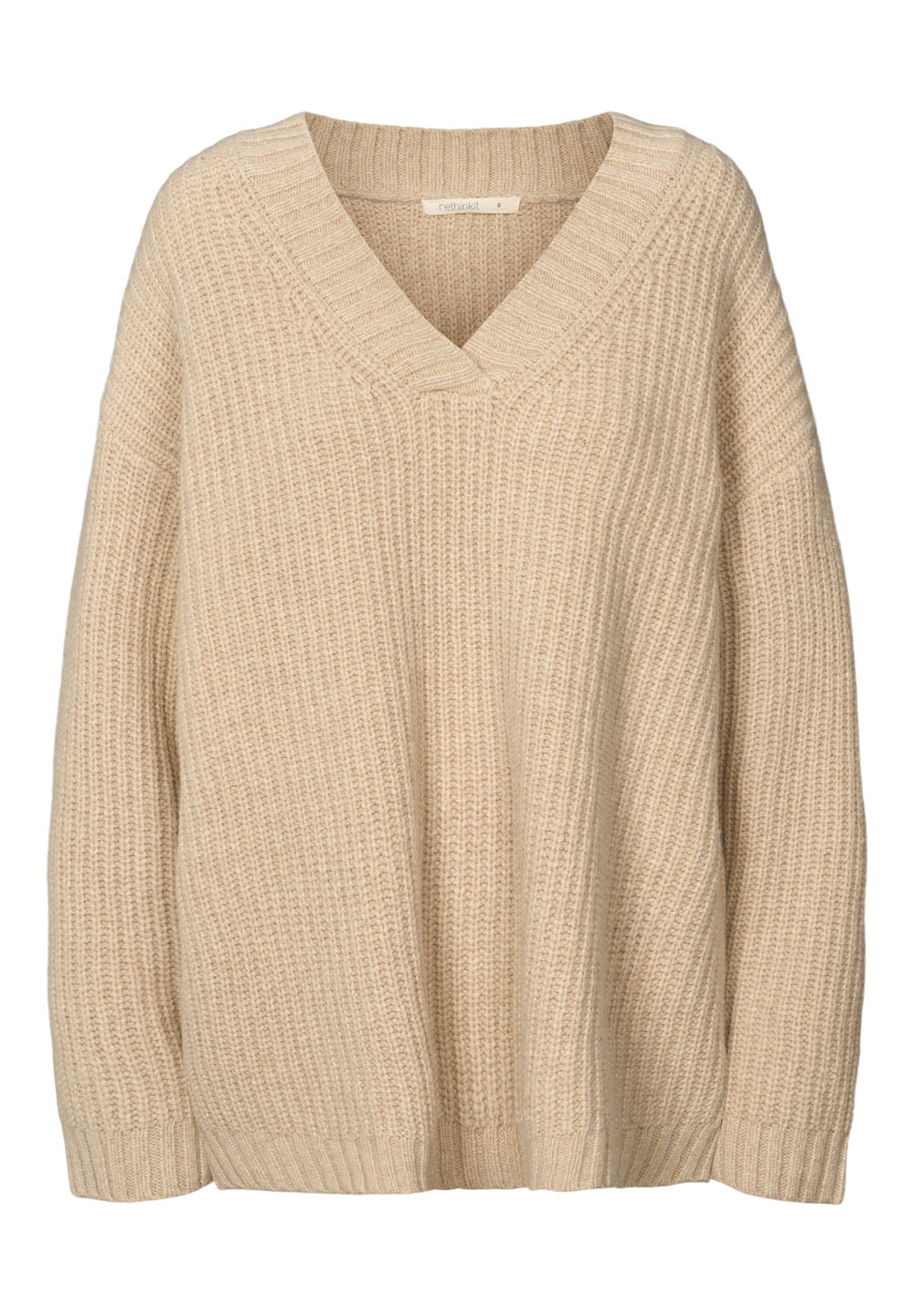 Rethinkit Wool Knit V-Neck Sweater Chamonix Pullover 9529 fossil melange
