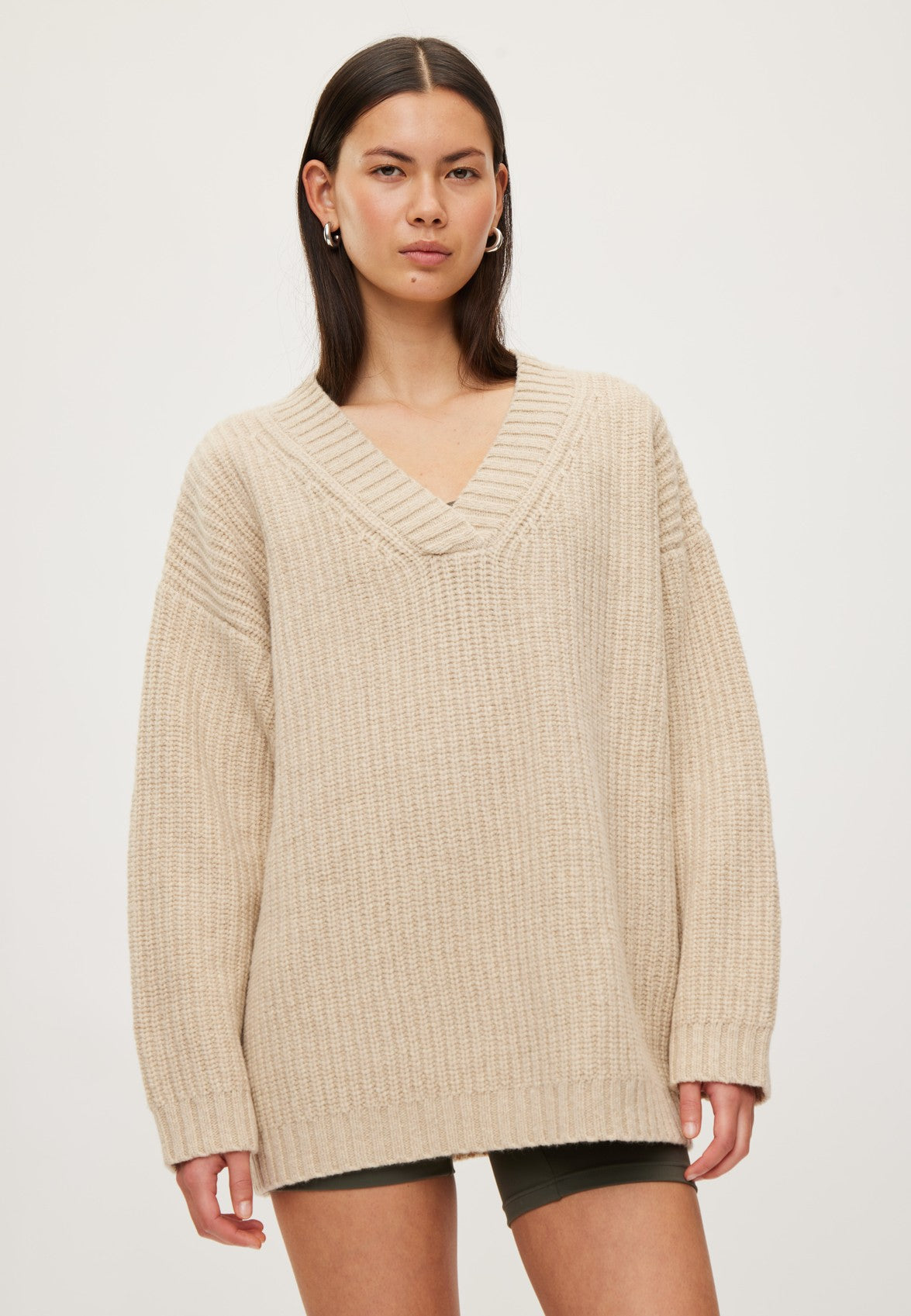 Rethinkit Wool Knit V-Neck Sweater Chamonix Pullover 9529 fossil melange