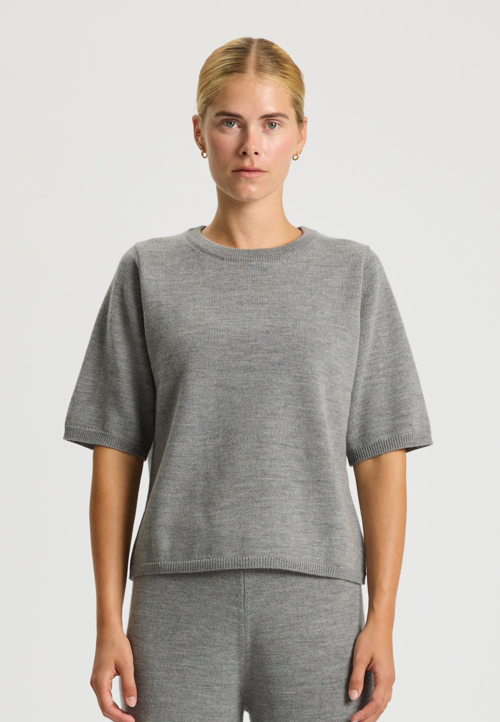 Rethinkit Wool Short Sleeve Keep Me Knitted Tops 0220 light melange grey