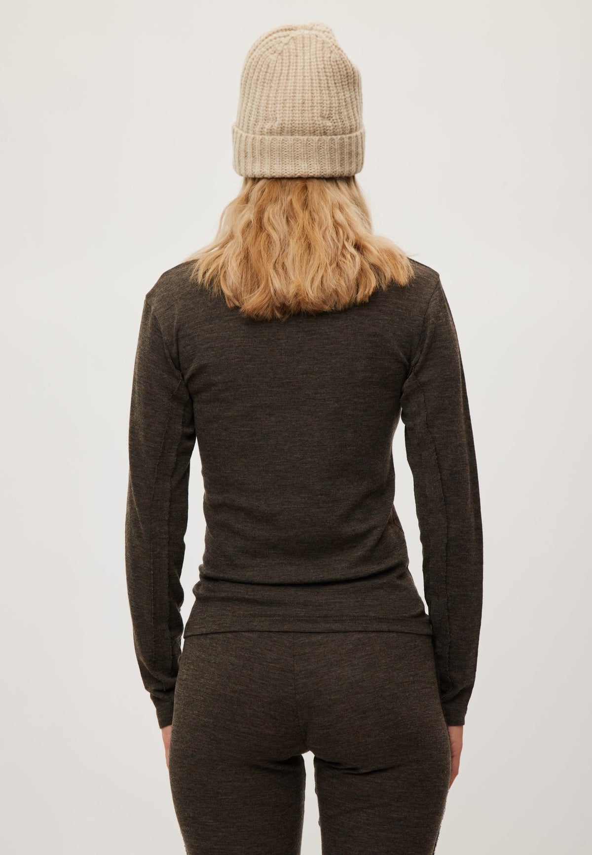 Rethinkit Merino Wool Tee LS Haze Baselayer 9537 dark brown melange
