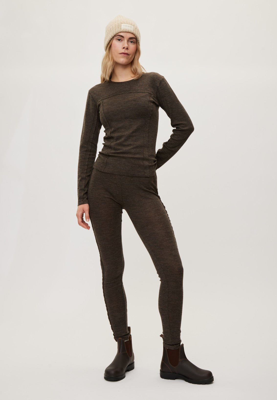 Rethinkit Merino Wool Tee LS Haze Baselayer 9537 dark brown melange