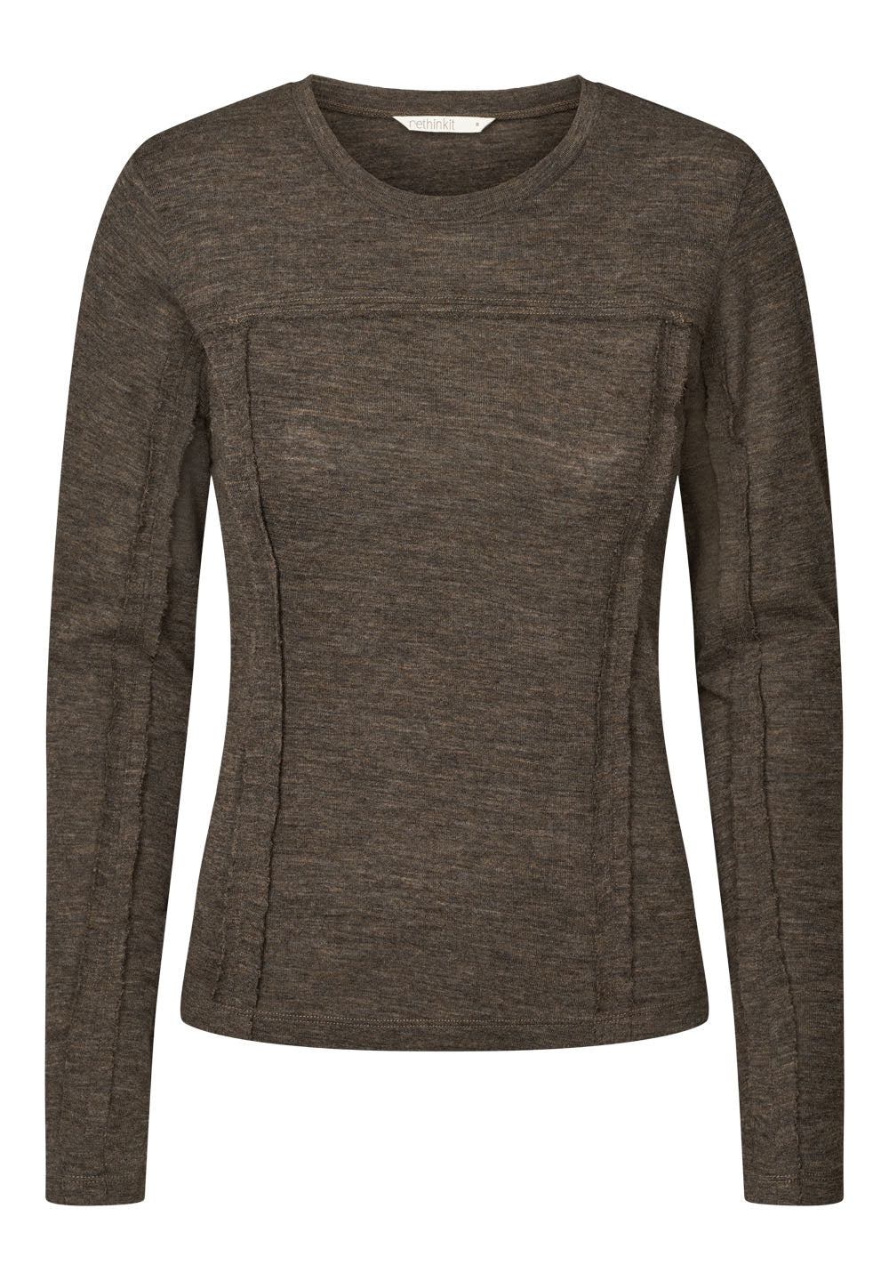 Rethinkit Merino Wool Tee LS Haze Baselayer 9537 dark brown melange