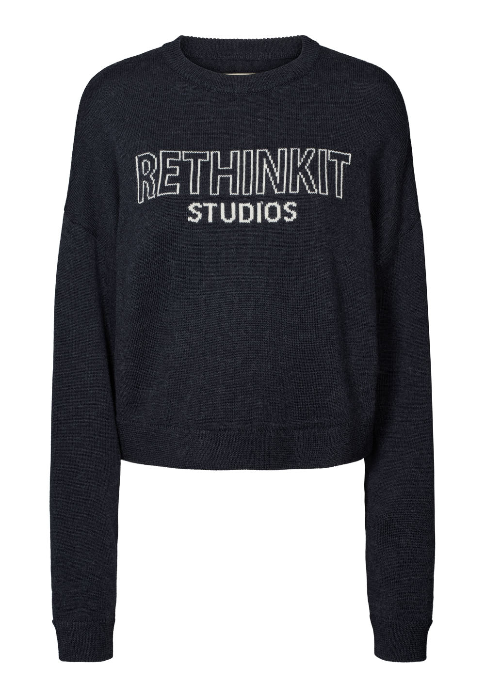 Rethinkit Wool Crew Logo Keep Me Pullover 9533 dark navy melange