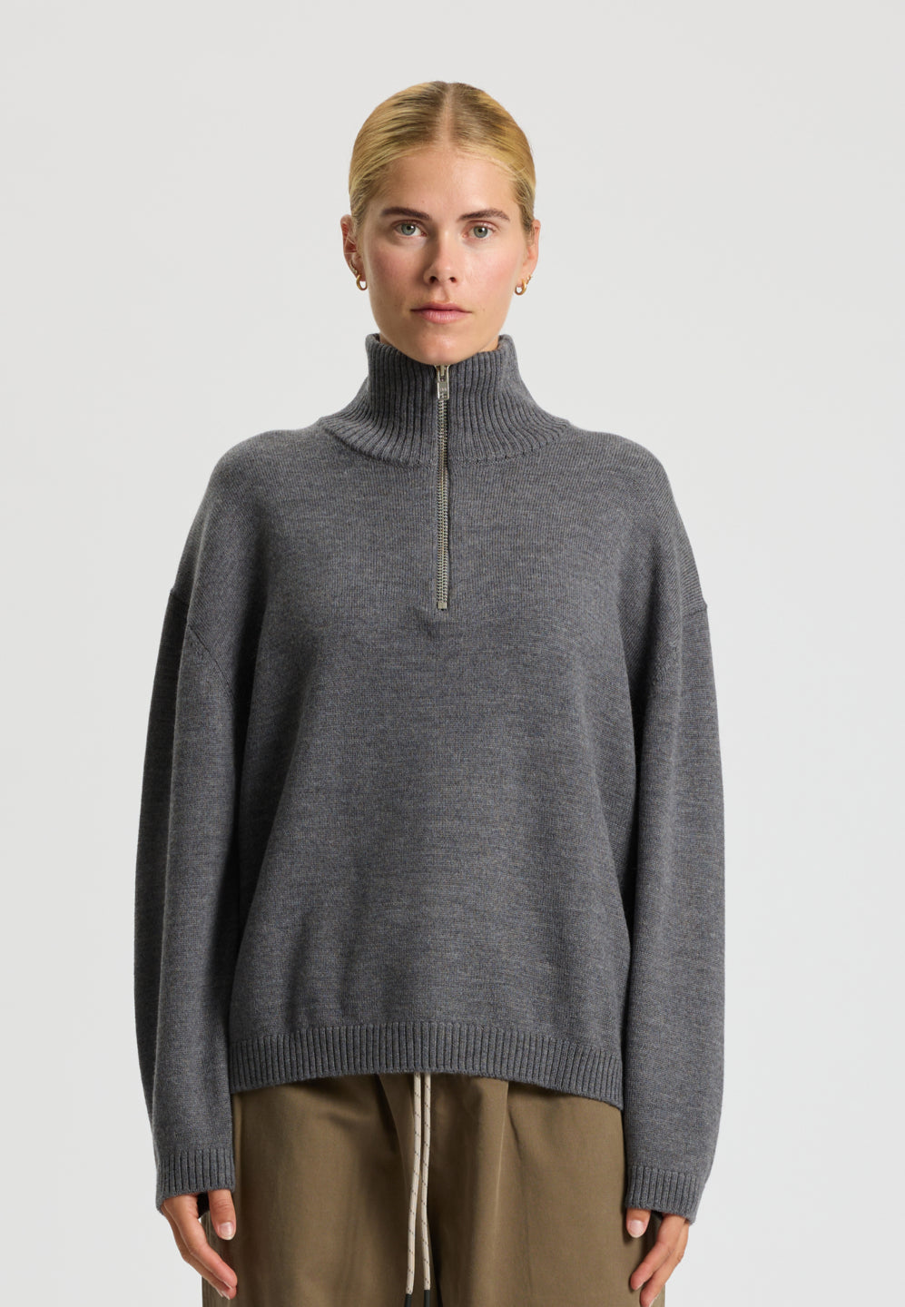 Rethinkit Wool Half Zip Oslo Knitted Tops 0107 dark melange grey