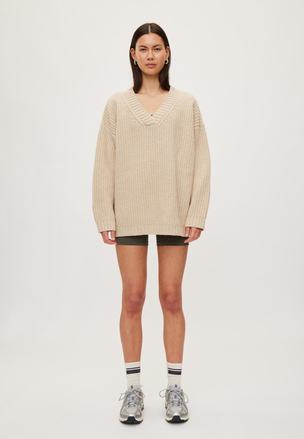 Rethinkit Wool Knit V-Neck Sweater Chamonix Pullover 9529 fossil melange