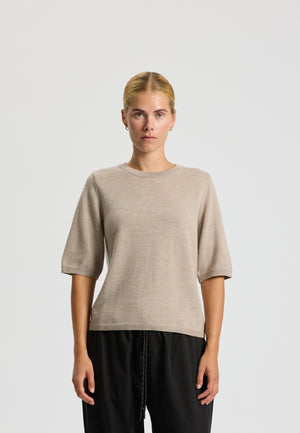 Rethinkit Wool Short Sleeve Keep Me Knitted Tops 3238 warm sand melange